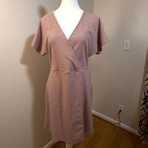 Madewell Faux Wrap Dress Mauve Pink Short Sleeve Size M Spring Summer